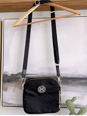 Kazar Black Canvas Crossbody Bag, New without Tag